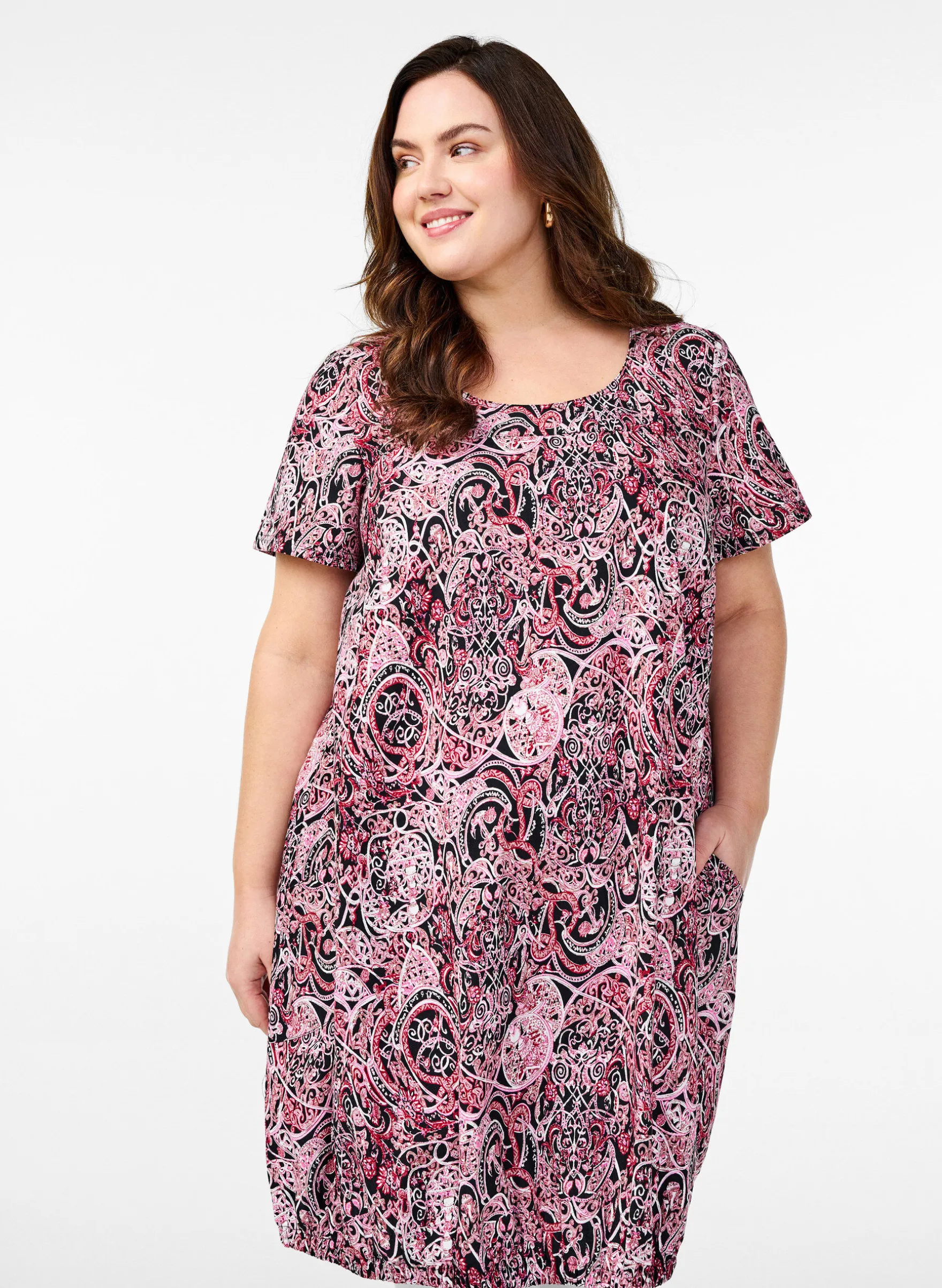 Kurzärmliges Baumwollkleid mit Aufdruck