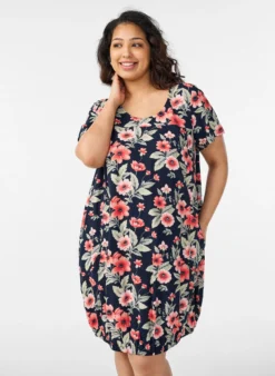 Kurzärmliges Baumwollkleid mit Print