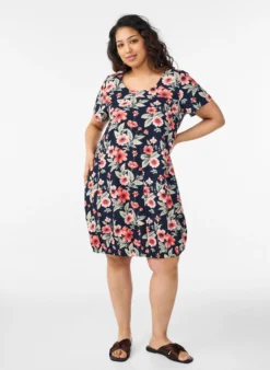 Kurzärmliges Baumwollkleid mit Print