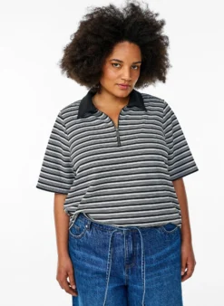 Kurzärmliges Poloshirt mit Streifen und Reißverschluss