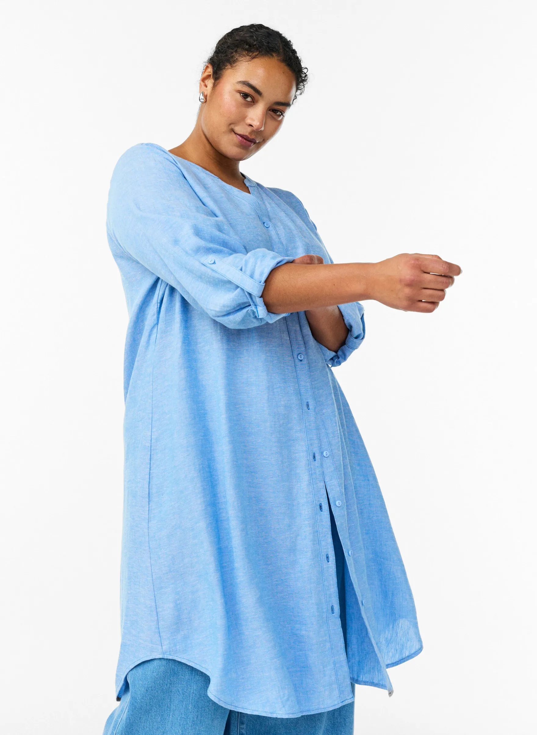 Lange Bluse aus Leinen und Viskose