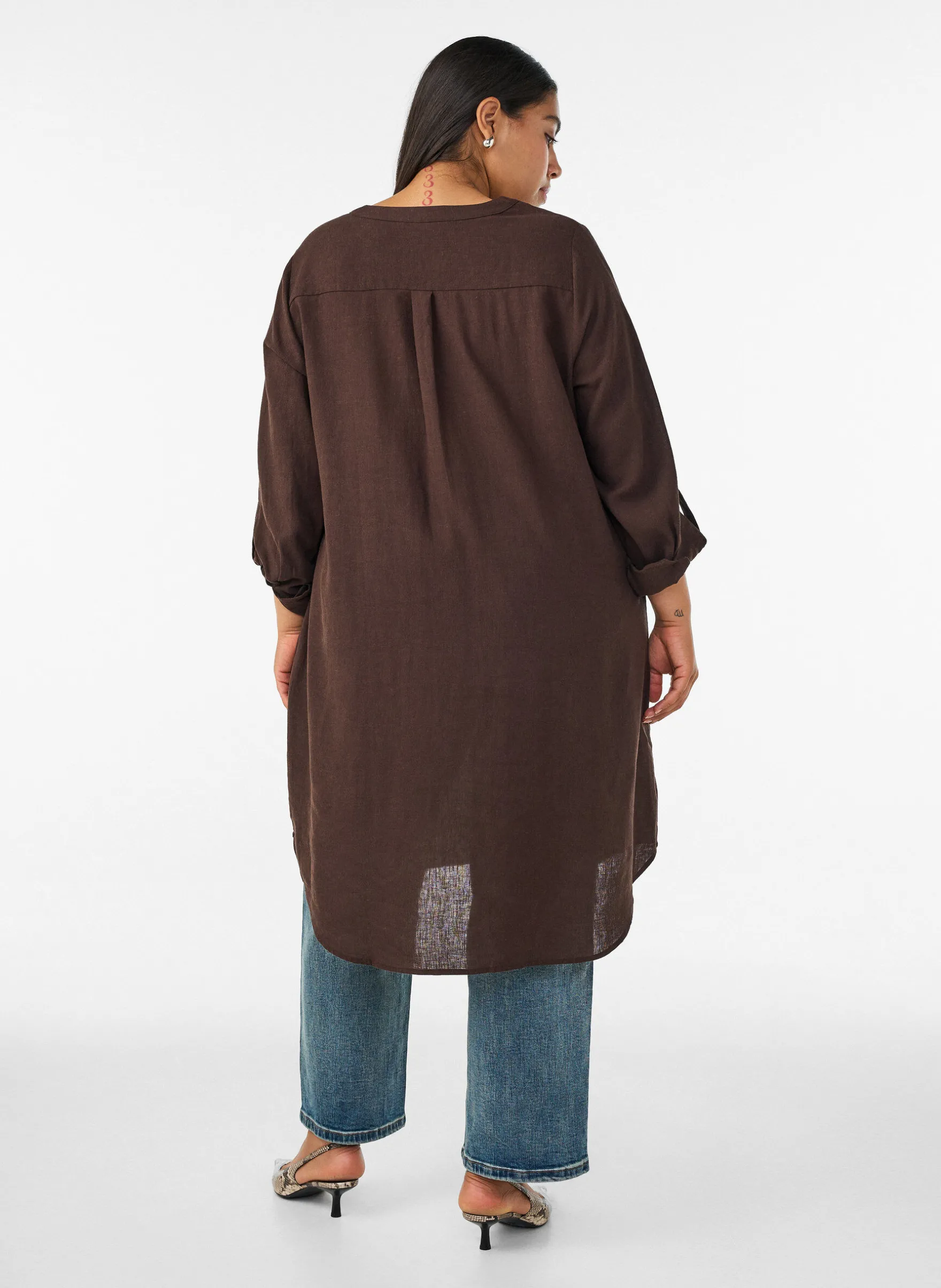 Lange Bluse aus Leinen und Viskose