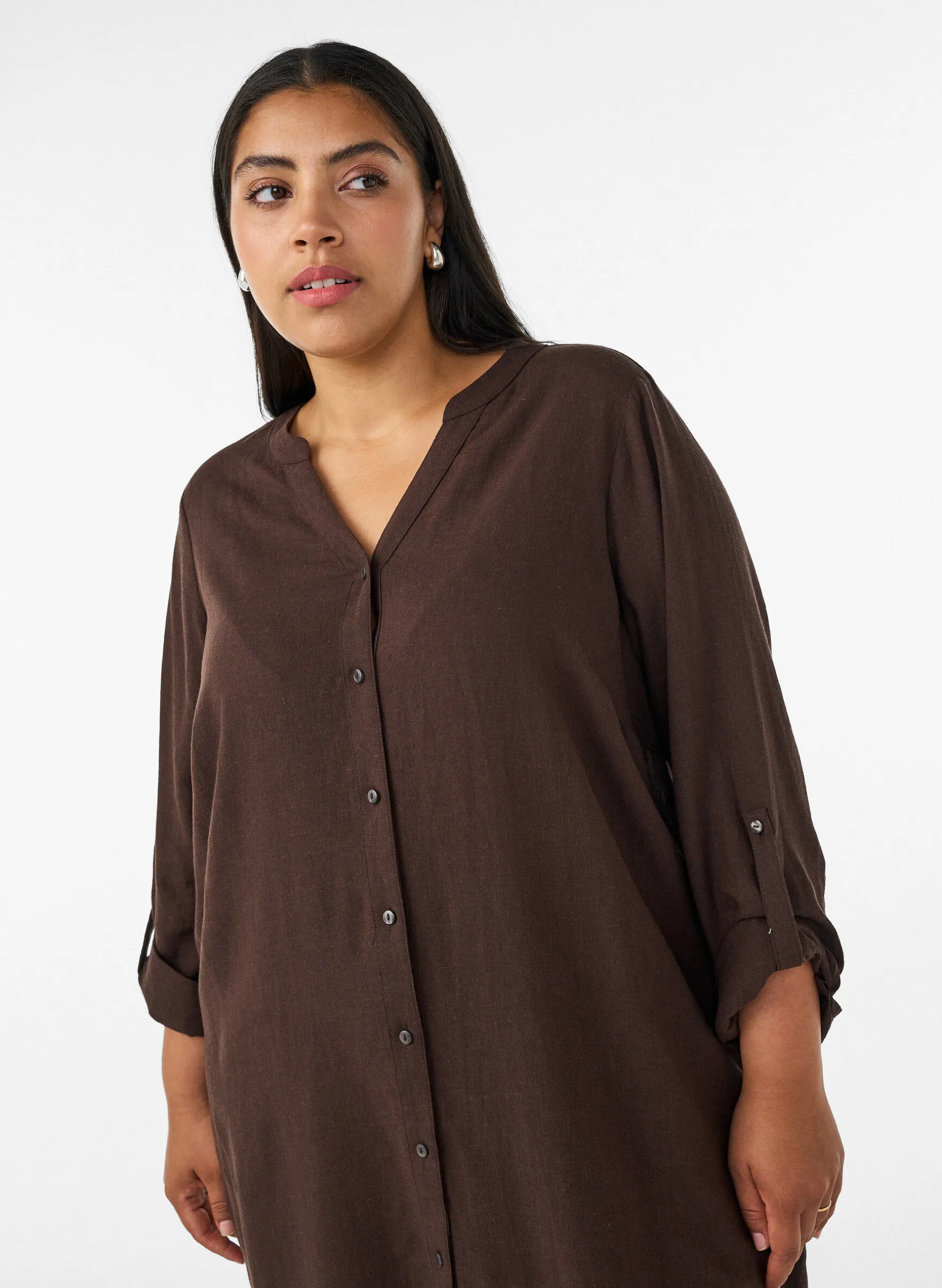 Lange Bluse aus Leinen und Viskose