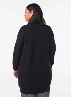 Lange, gerippte Baumwoll-Strickjacke