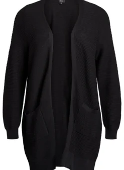 Lange, gerippte Baumwoll-Strickjacke