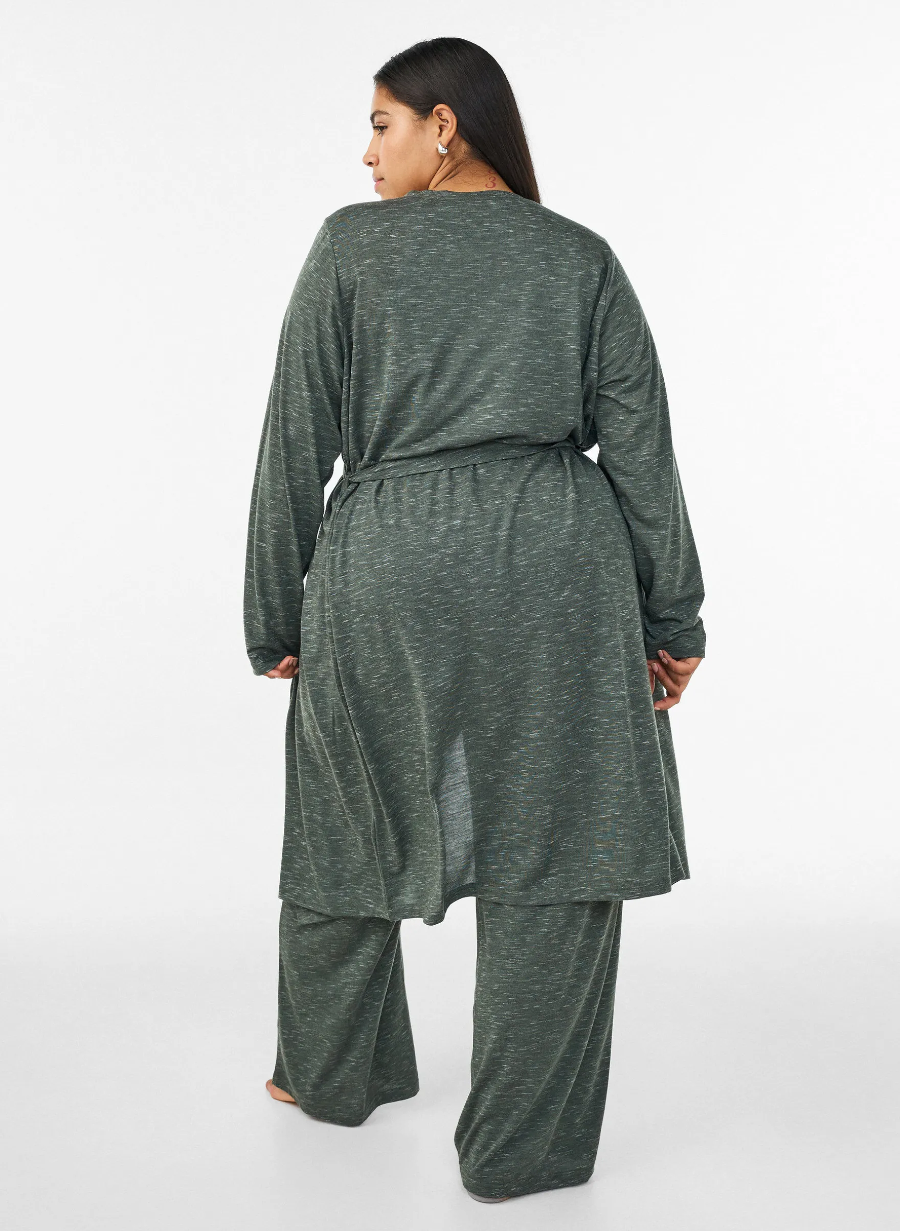 Lange Jersey-Strickjacke mit Bindegürtel
