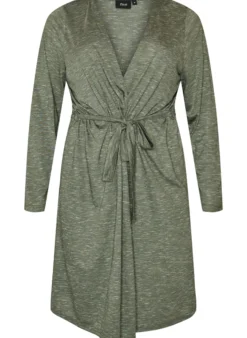 Lange Jersey-Strickjacke mit Bindegürtel