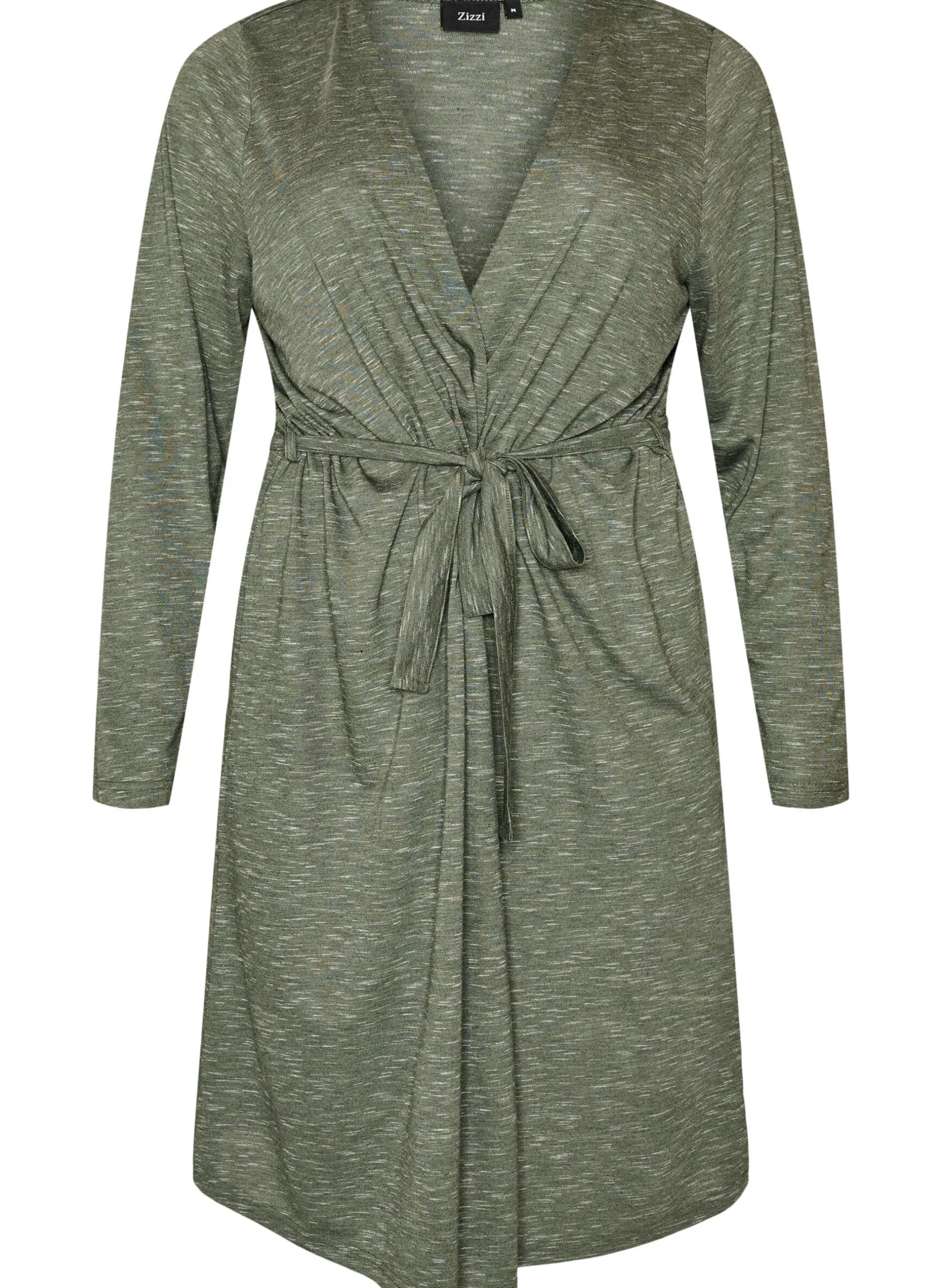 Lange Jersey-Strickjacke mit Bindegürtel
