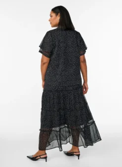 Langer A-Linien-Rock aus Chiffon mit Polka Dots