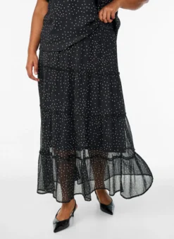 Langer A-Linien-Rock aus Chiffon mit Polka Dots