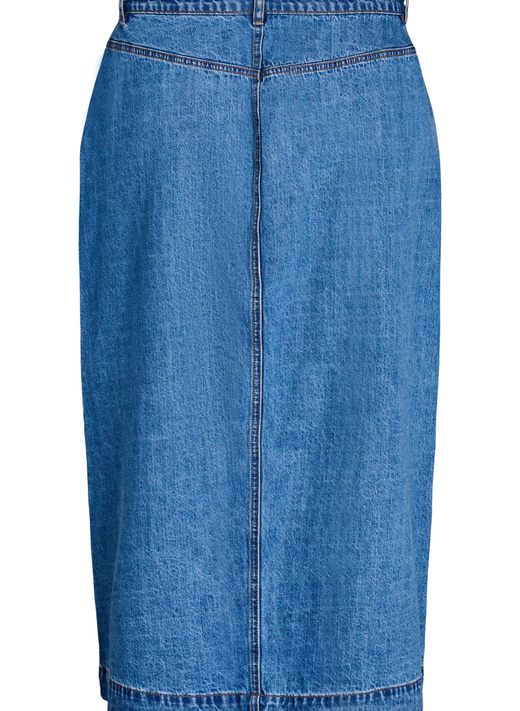 Langer Jeansrock mit Knöpfen und Bindegürtel