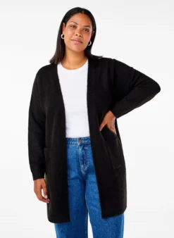 Lange Strickware Strickjacke mit Taschen