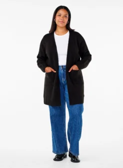 Lange Strickware Strickjacke mit Taschen
