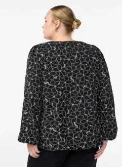 Langärmelige Bluse mit Blumenstickerei