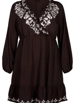 Langärmeliges Viskosekleid mit Muster