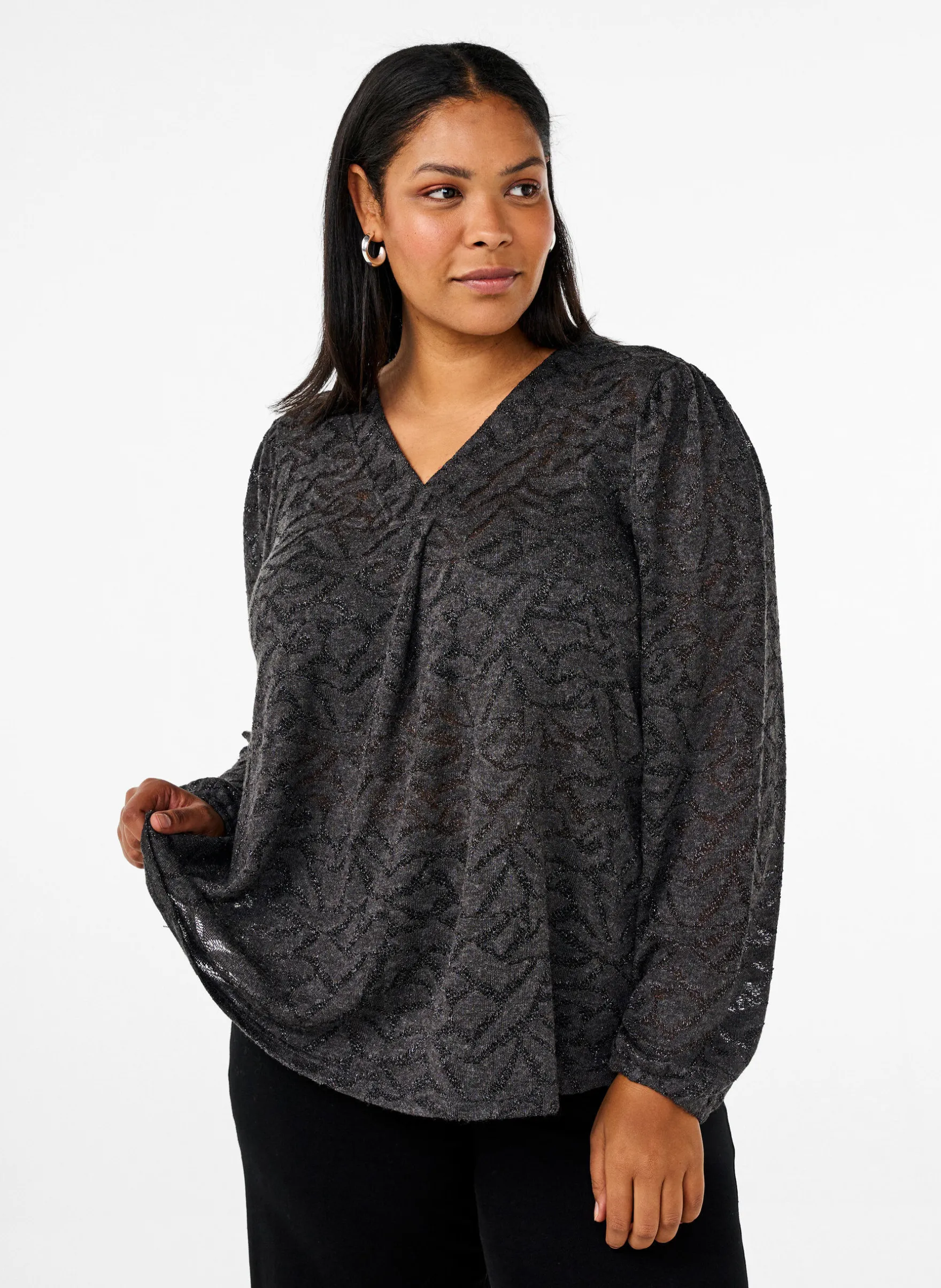 Langärmlige Bluse mit Glitzer und Muster
