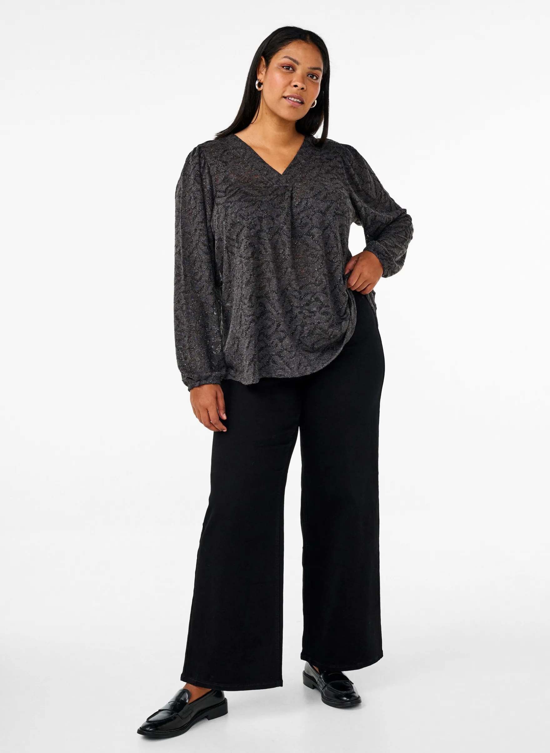 Langärmlige Bluse mit Glitzer und Muster