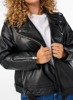 Leder-Bikerjacke mit Gürtel