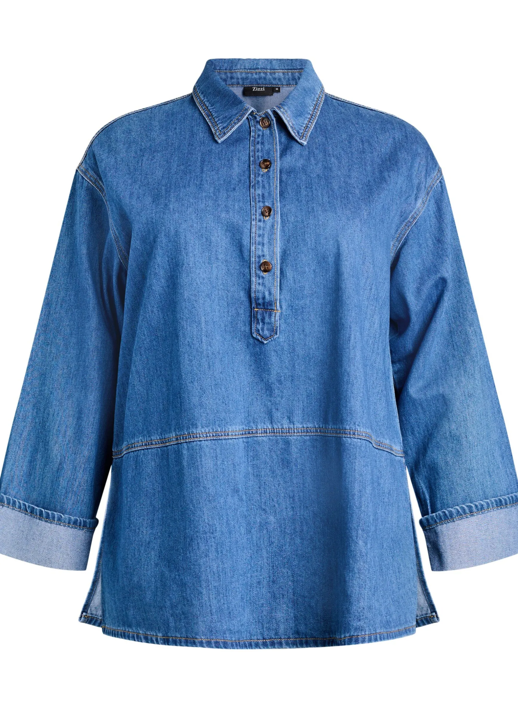 Lockere Bluse aus Denim mit Kragen und Knopfleiste