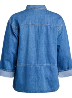 Lockere Bluse aus Denim mit Kragen und Knopfleiste