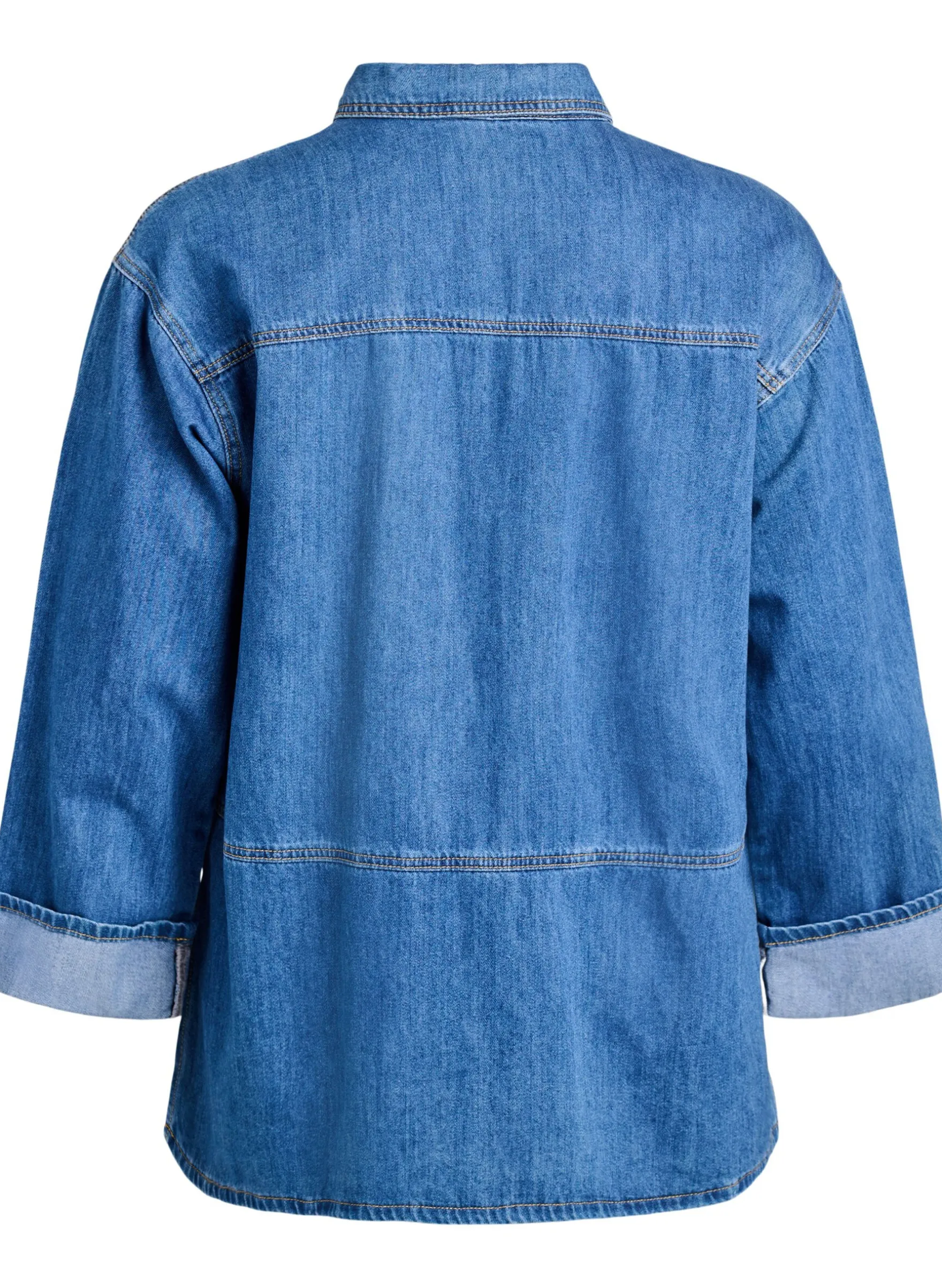 Lockere Bluse aus Denim mit Kragen und Knopfleiste