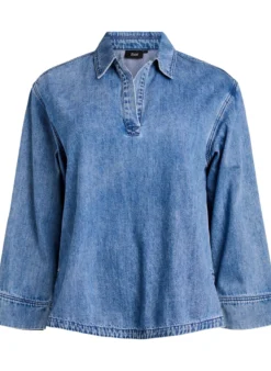 Lockere Bluse aus Denim mit Kragen und V-Ausschnitt