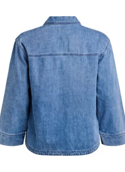 Lockere Bluse aus Denim mit Kragen und V-Ausschnitt