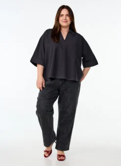 Lockere Bluse mit Kragen und 1/2 Ärmeln