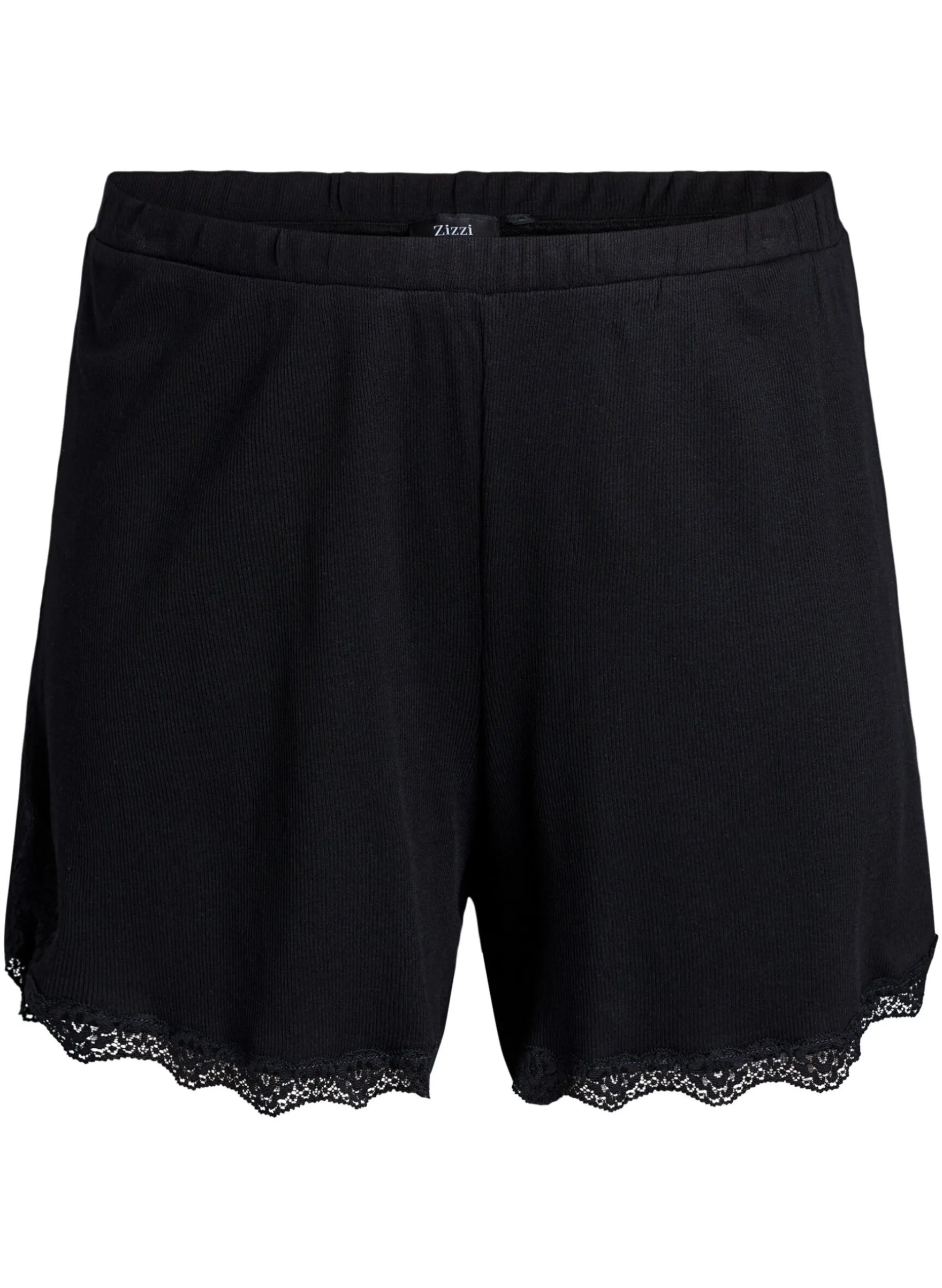 Lockere Nachtshorts aus geripptem Material mit Spitzensaum