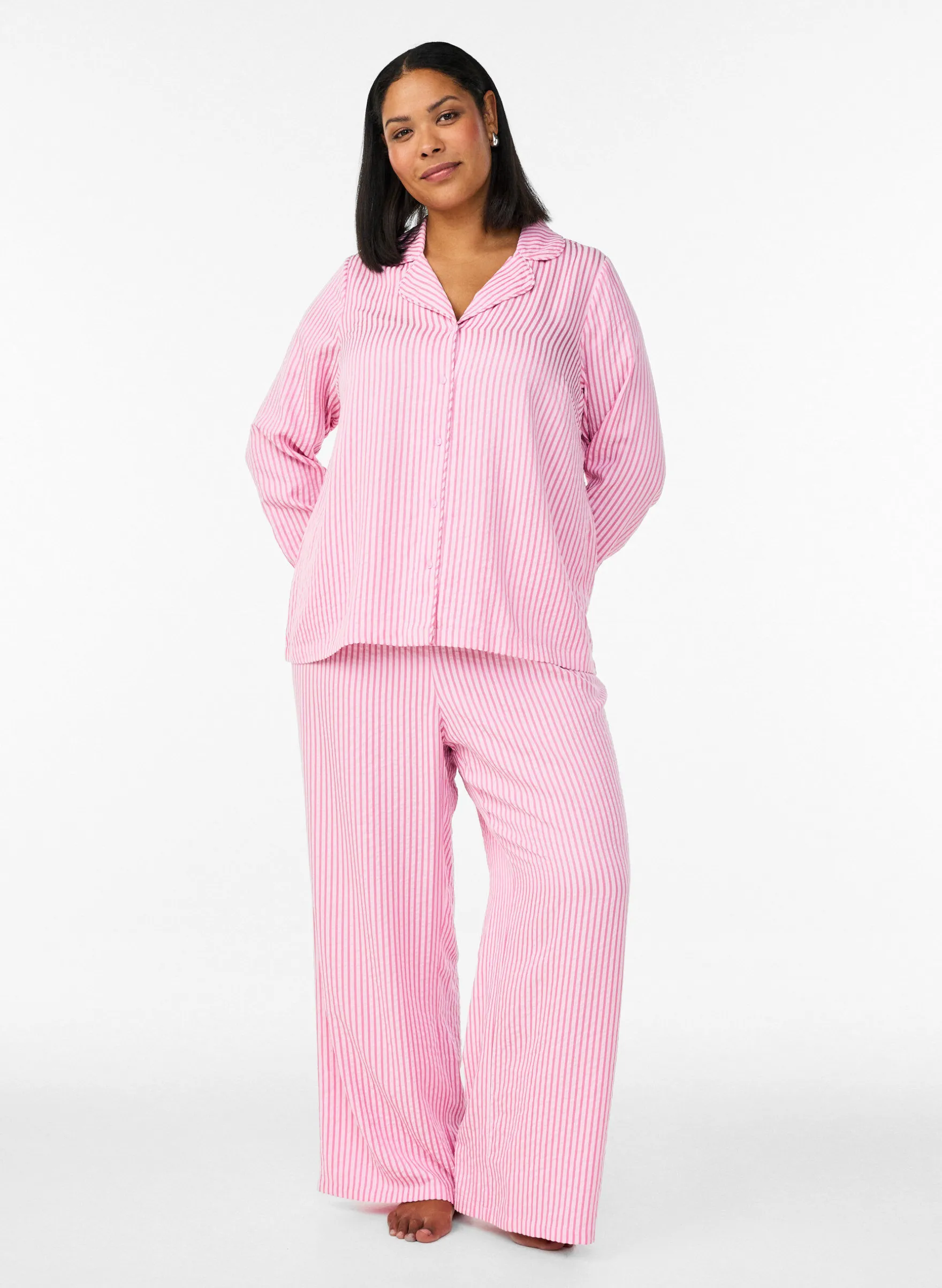Lockere Pyjamahose aus Seersucker mit hoher Taille