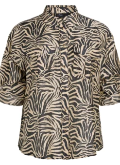 Locker sitzendes Shirt mit Tierprint und Brusttaschen