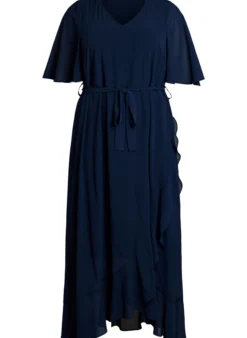 Maxikleid aus Chiffon mit V-Ausschnitt und Rüschensaum