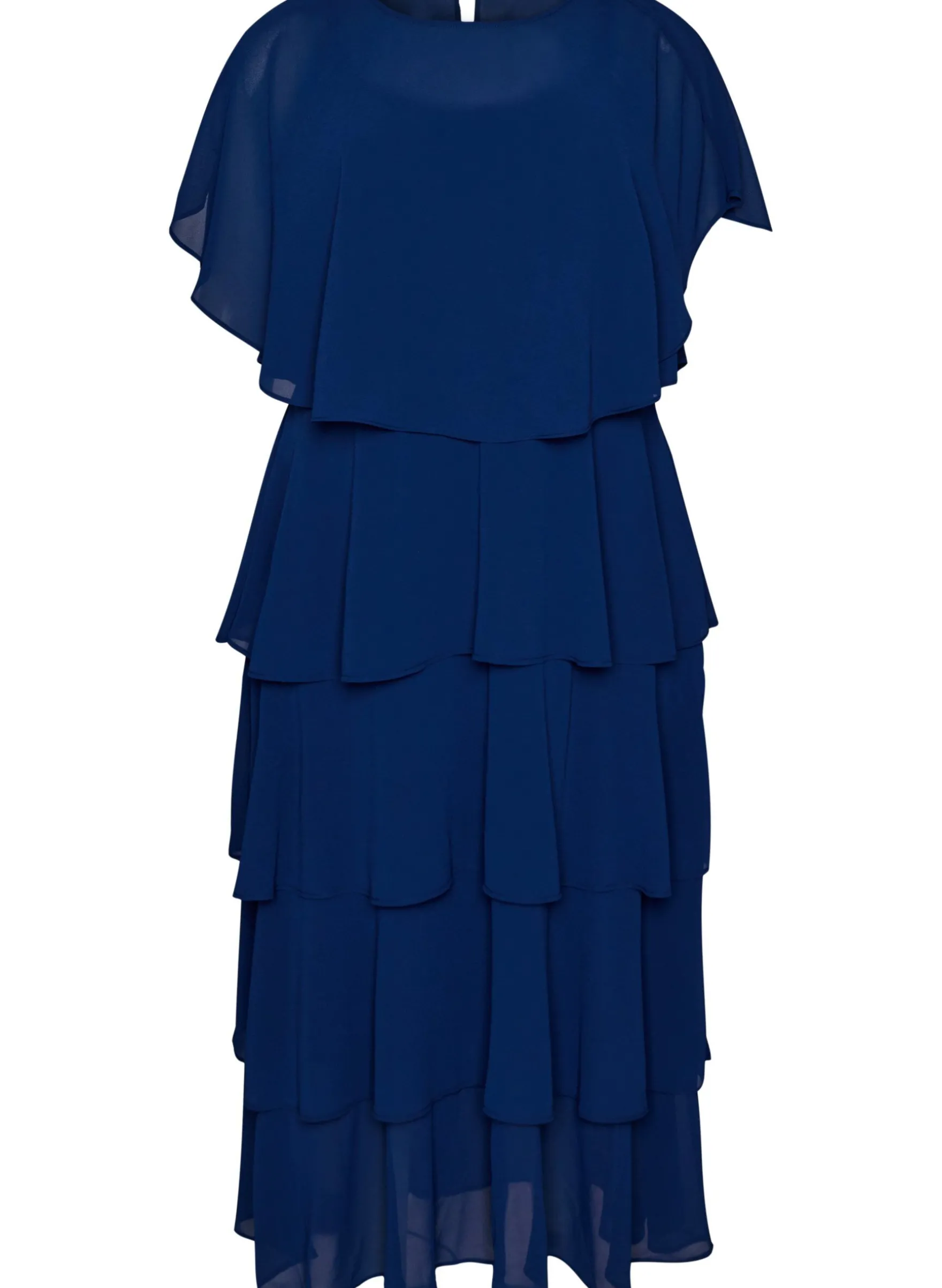 Maxikleid mit Rüschen-Volants und abnehmbarem Cape