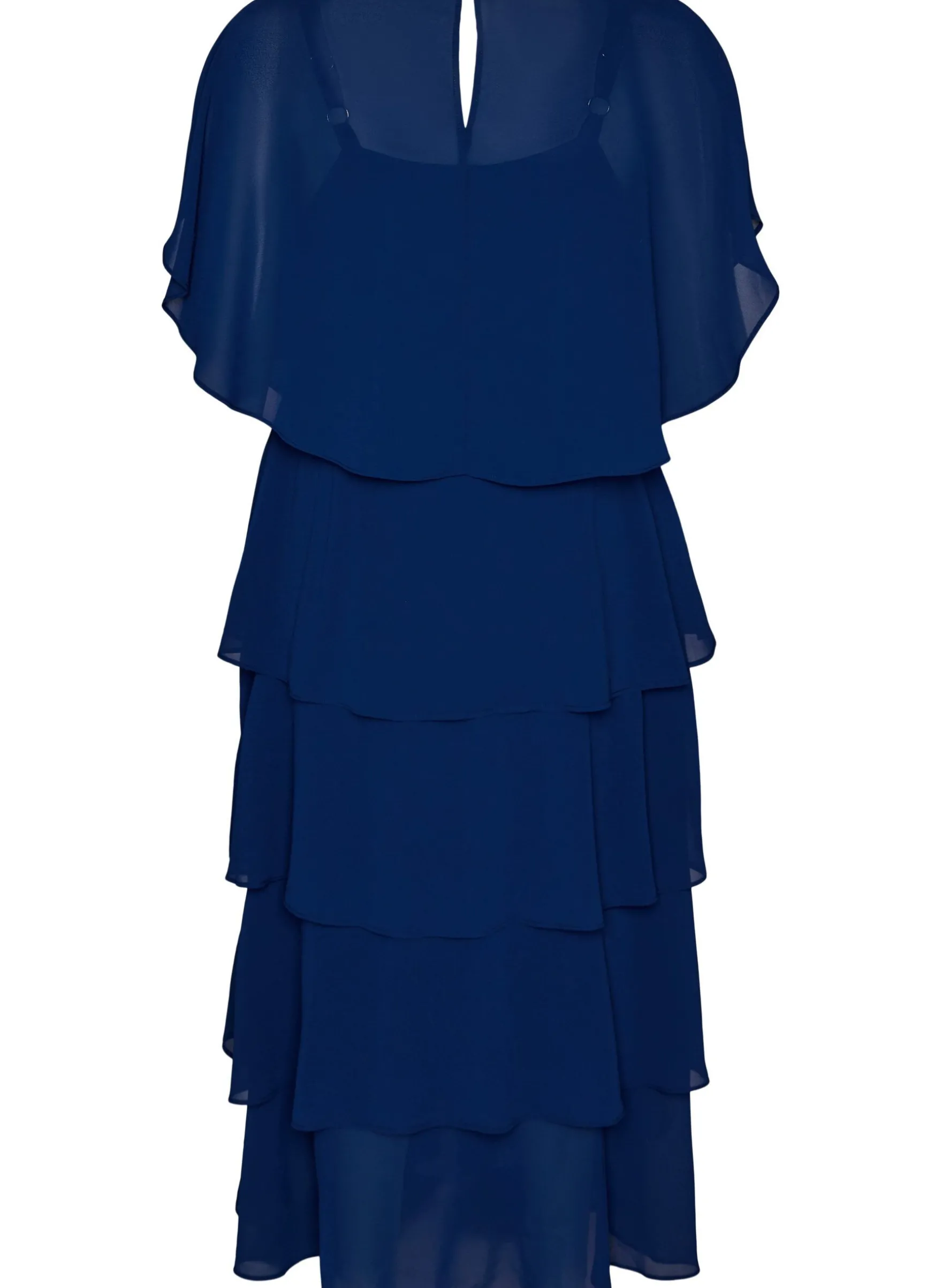 Maxikleid mit Rüschen-Volants und abnehmbarem Cape