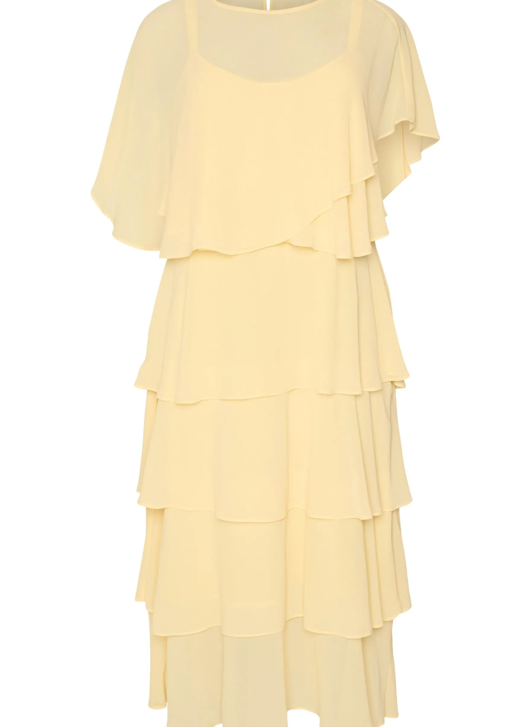 Maxikleid mit Rüschen-Volants und abnehmbarem Cape