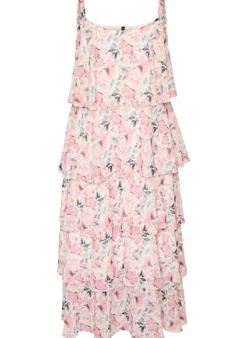 Maxikleid mit Rüschen-Volants und abnehmbarem Cape