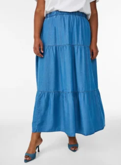 Maxirock aus Denim mit Rüschen