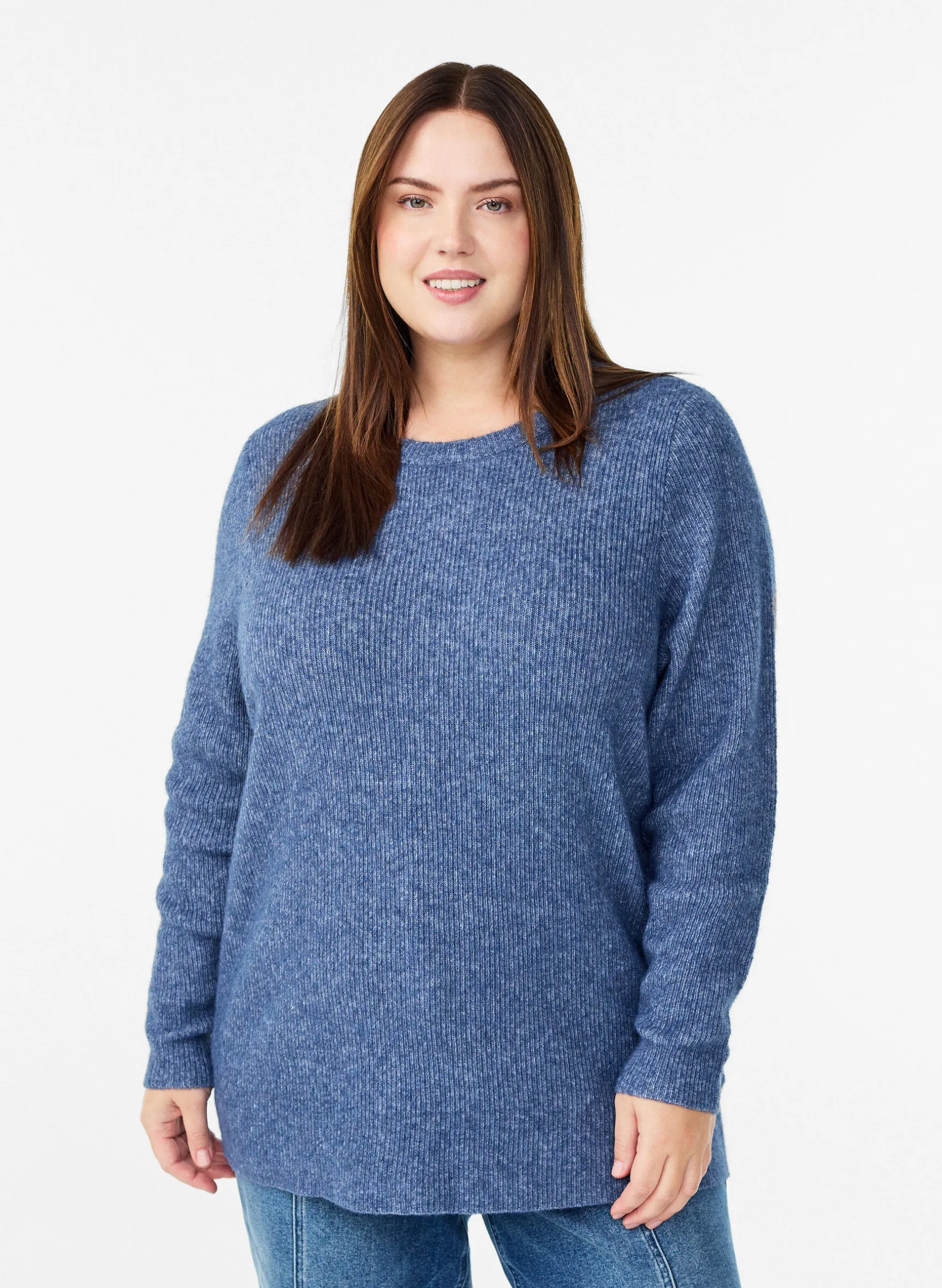 Melierte Strickbluse mit Rundhalsausschnitt