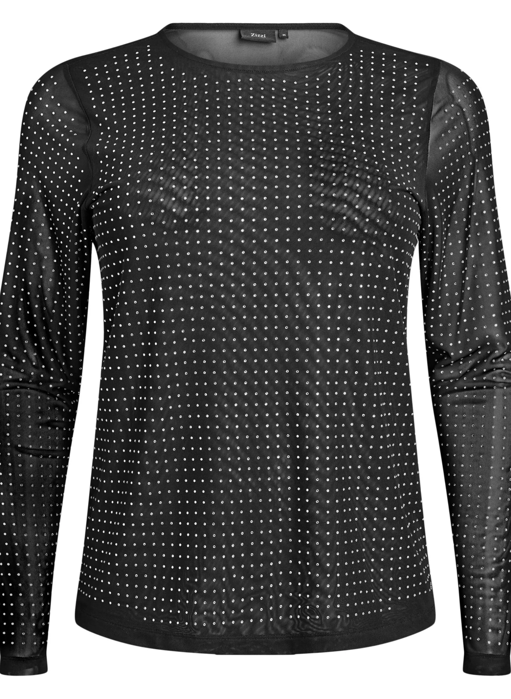 Meshbluse mit Strasssteinen und langen Ärmeln