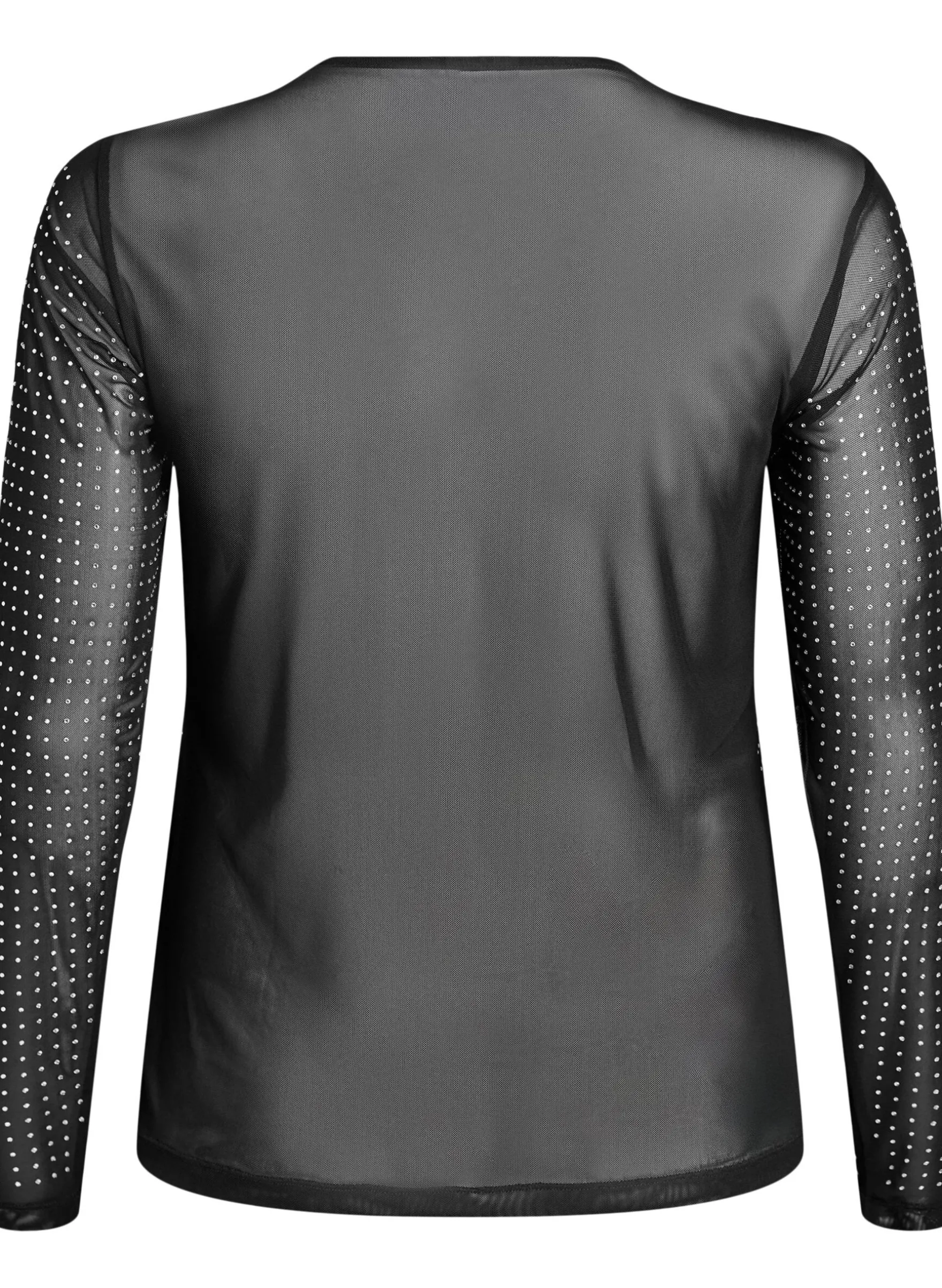 Meshbluse mit Strasssteinen und langen Ärmeln