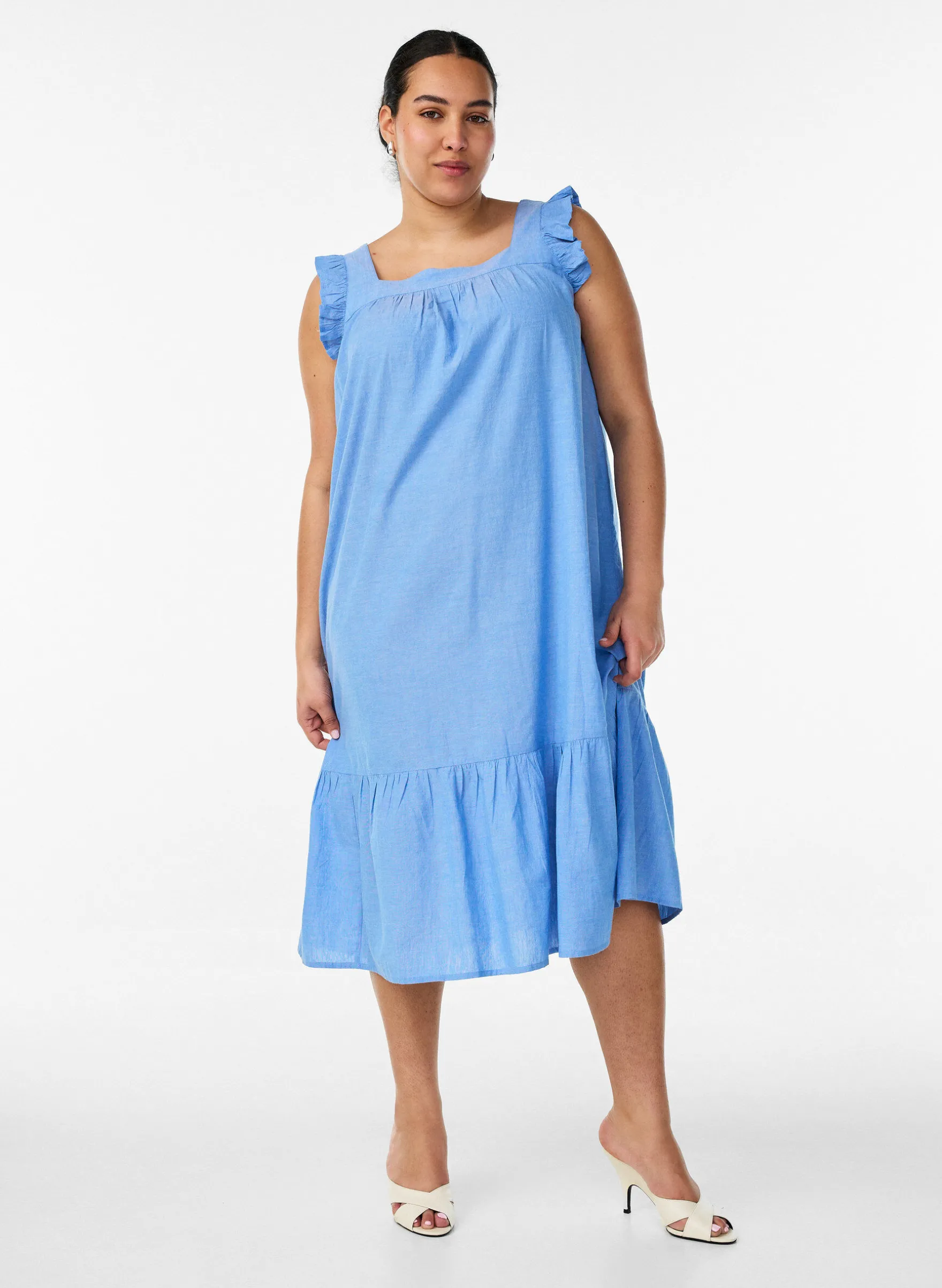 Midikleid aus Baumwolle mit Rüschendetails