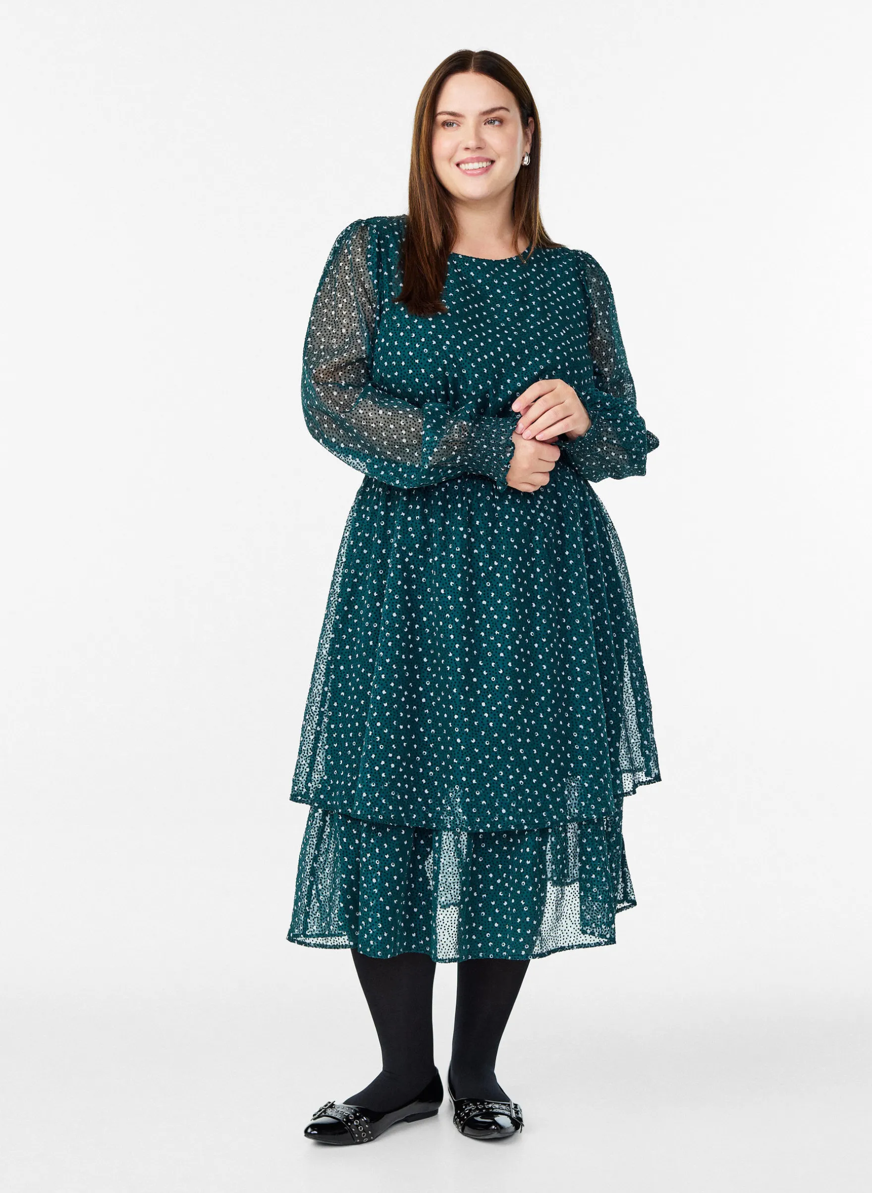 Midikleid aus Chiffon mit Punktmuster
