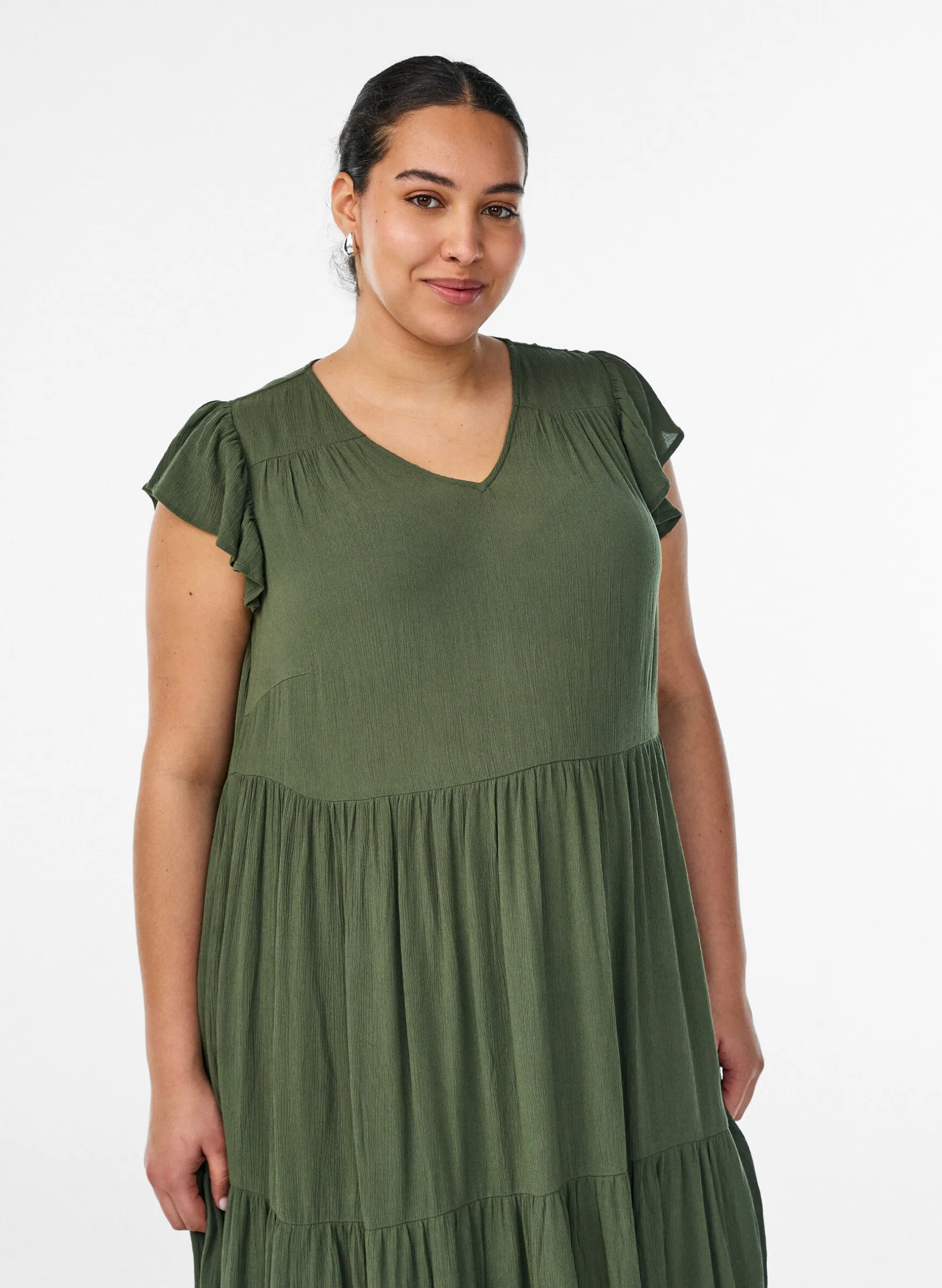 Midikleid aus Viskose mit Rüschenärmeln