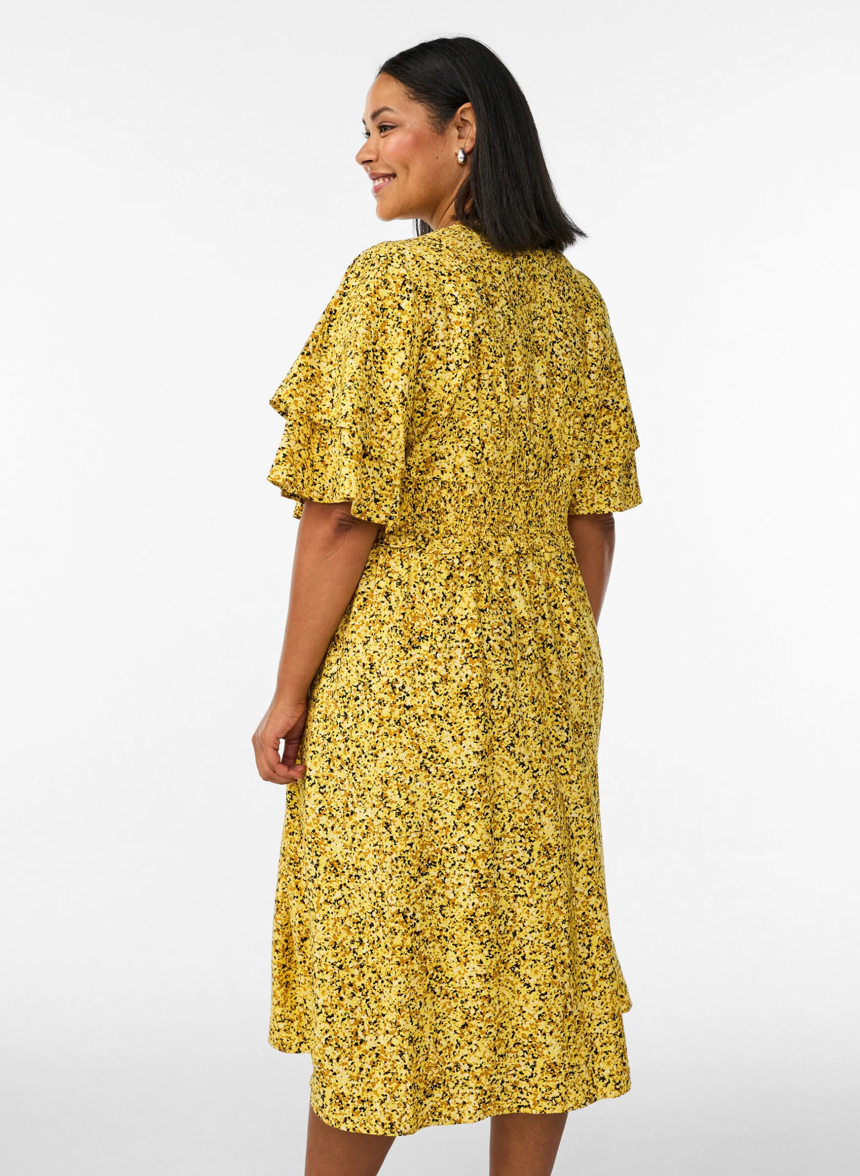 Midikleid mit Smock und Rüschenärmeln