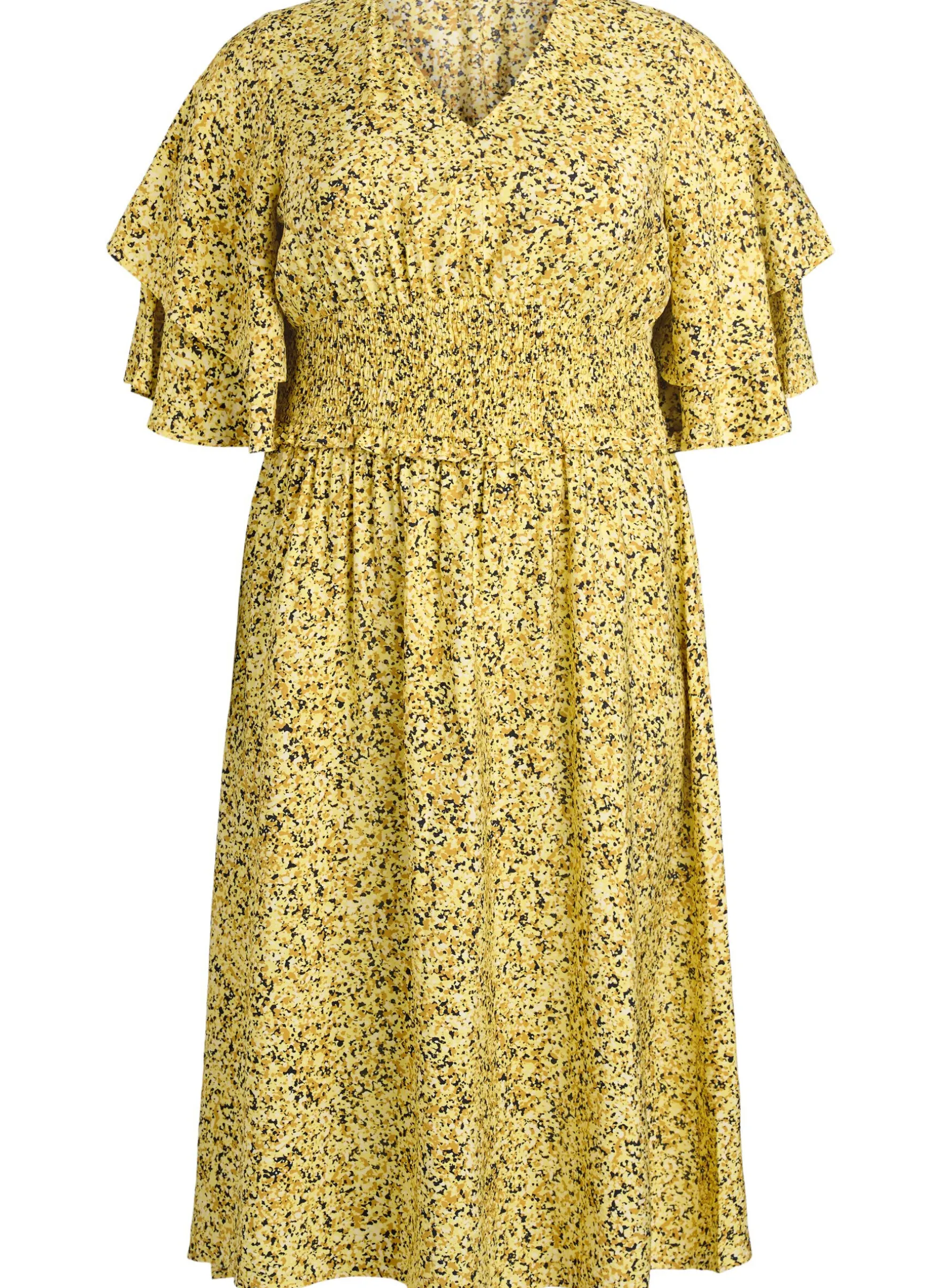 Midikleid mit Smock und Rüschenärmeln