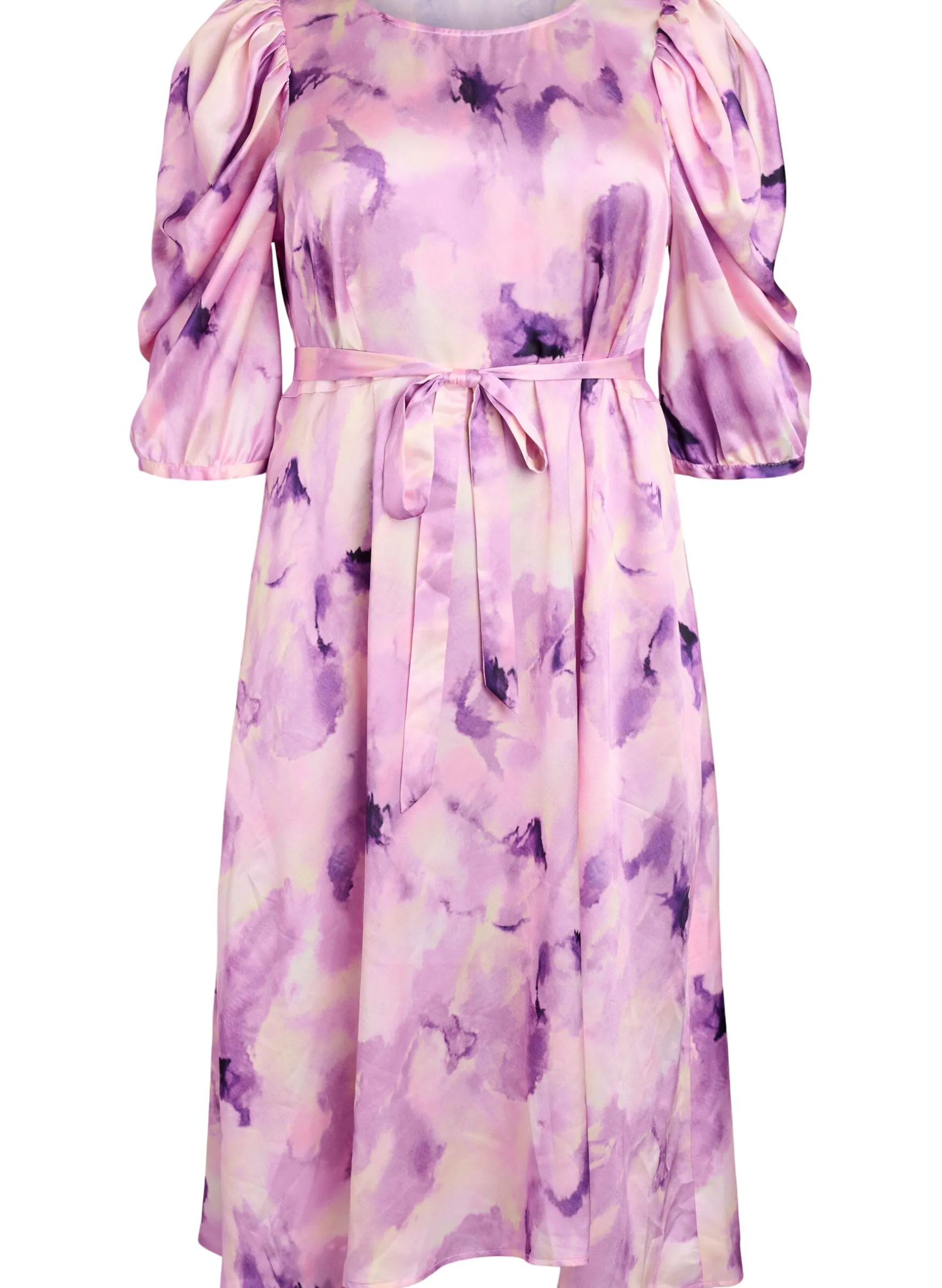 Partykleid mit kurzen Ärmeln und Bindegürtel