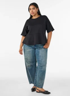 Peplum-Bluse mit ellenbogenlangen Ärmeln