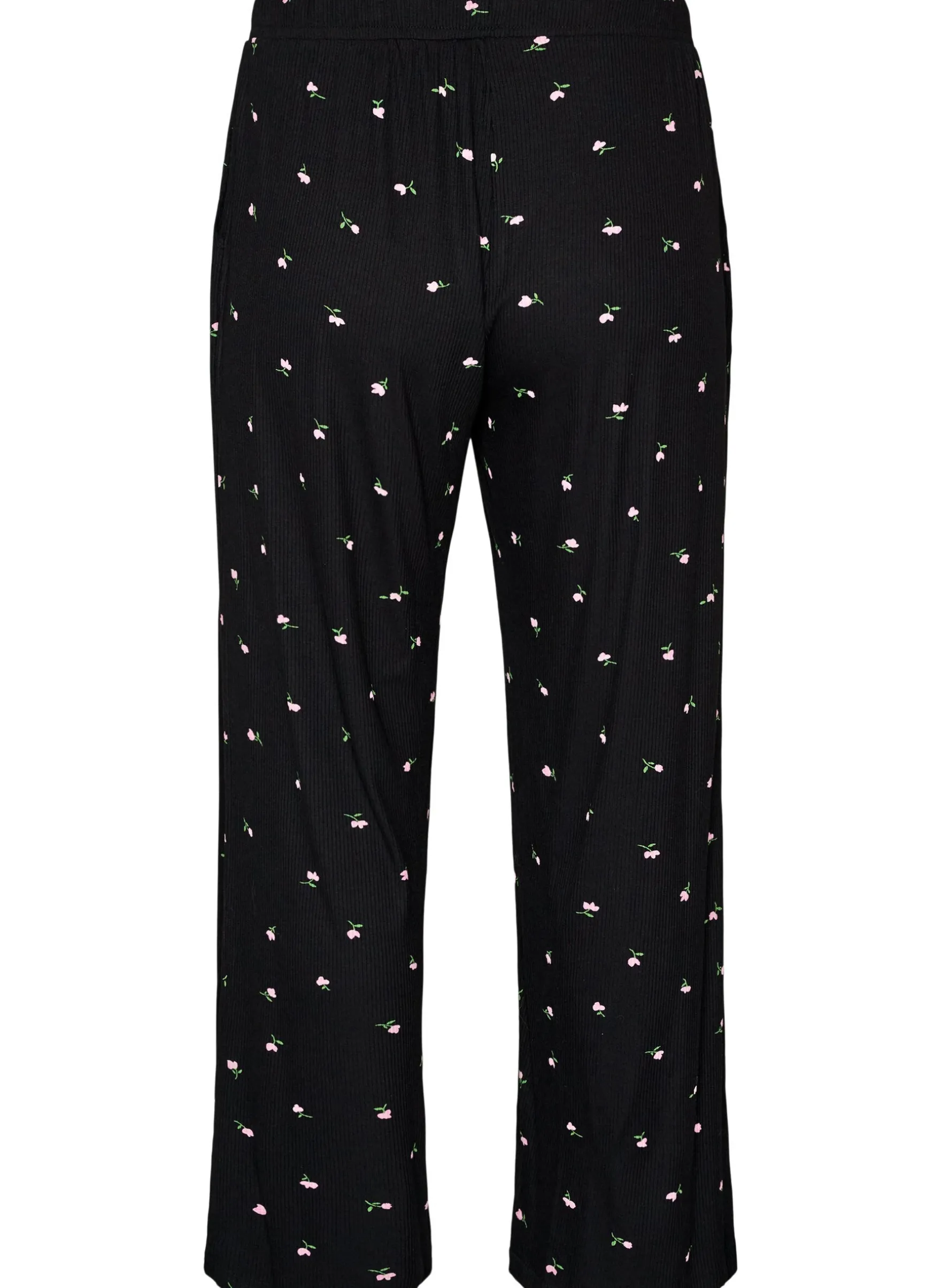 Pyjamahose mit Rippstruktur und geblümtem Print