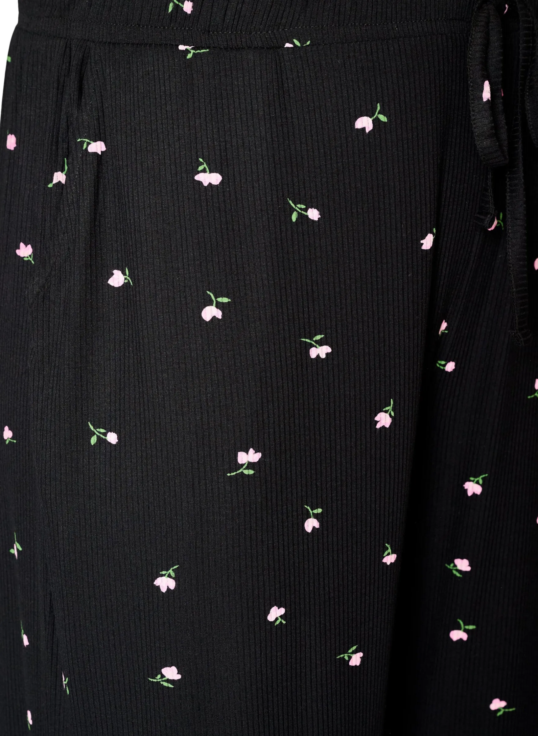 Pyjamahose mit Rippstruktur und geblümtem Print
