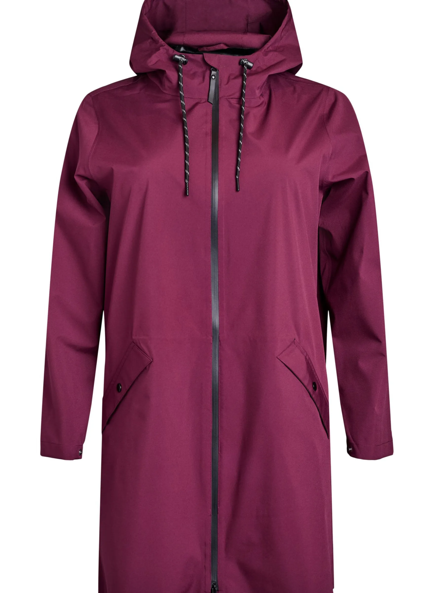 Regenjacke mit Taschen und Kapuze.